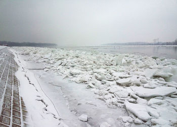 Scenic view of frozen sea against clear sky