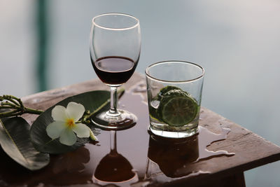 Close-up of wine glass on table