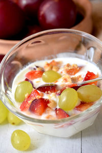 Close-up of fruits in bowl on table