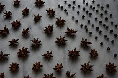 High angle view of spices on white background