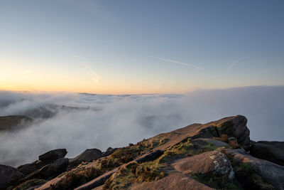 Temperature inversion at the roaches n the staffordshire, peak district national park, uk.