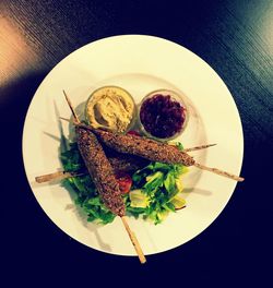 High angle view of food in plate