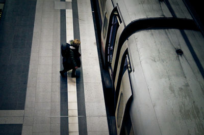 High angle view of passenger at railroad station platform
