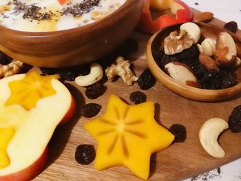 Close-up of dessert served on table