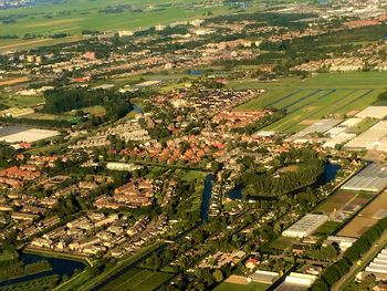 High angle view of buildings in city