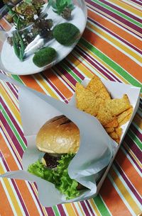 High angle view of food in plate