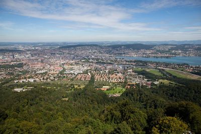 High angle view of townscape against sky