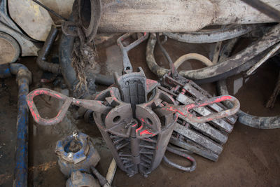 High angle view of old machine part