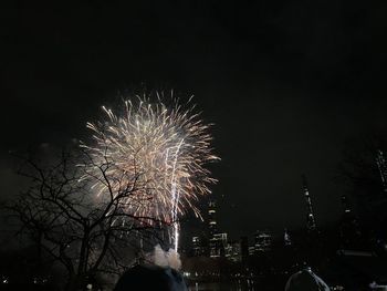 Firework display at night