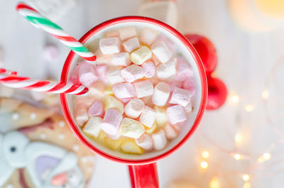 Directly above shot of marshmallows in drink