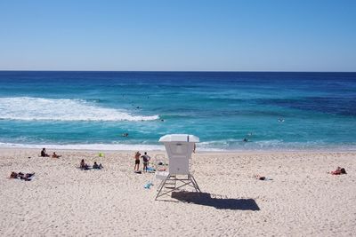 High angle view of people relaxing at bronte beach against clear blue sky