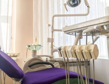 Close-up of dental chair in clinic