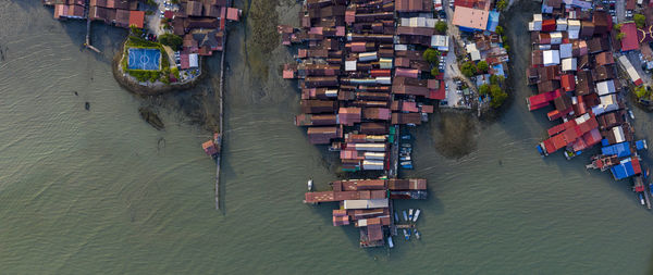 High angle view of ship in sea