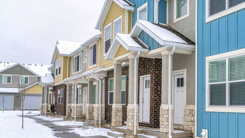 Low angle view of buildings in town