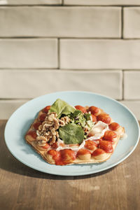 Close-up of breakfast served on table