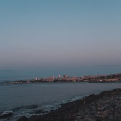 Scenic view of sea against clear sky