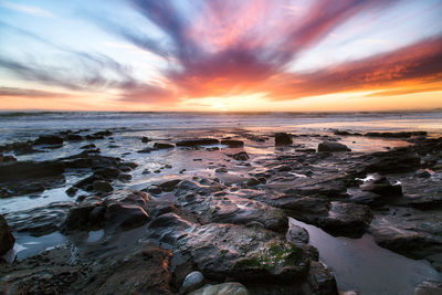 Scenic view of sea against sky at sunset