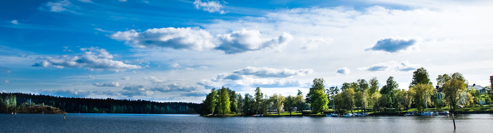Scenic view of lake against cloudy sky