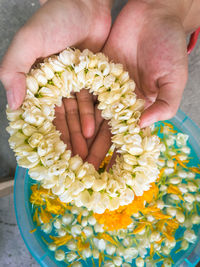 Close-up of hands holding flowers