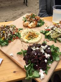 High angle view of food on table