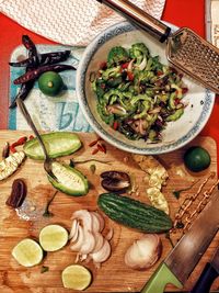 High angle view of food on table