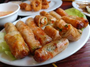 Close-up of serving food in plate