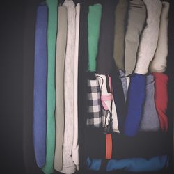 Close-up of clothes hanging on store