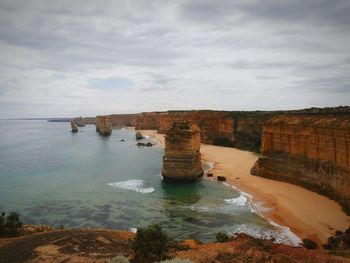 Scenic view of sea against cloudy sky