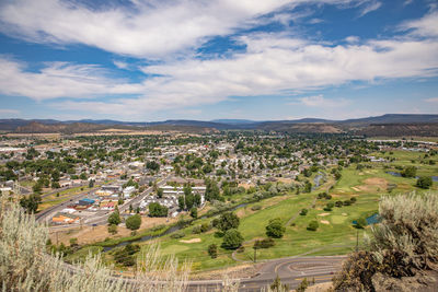 High angle view of townscape against sky