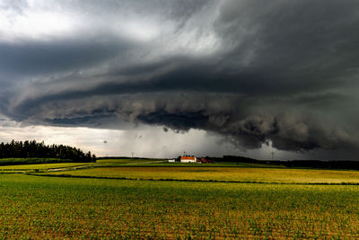 Scenic view of field against cloudy sky