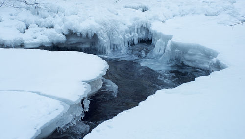 Frozen water in winter