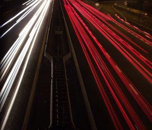 Low angle view of light trails at night