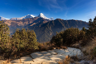 Nature view of himalayan mountain range at poon hill view point,nepal. 