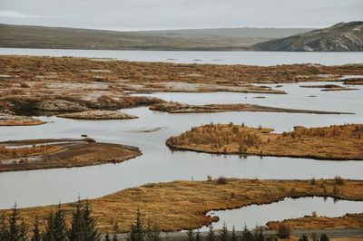 Scenic view of lake against sky