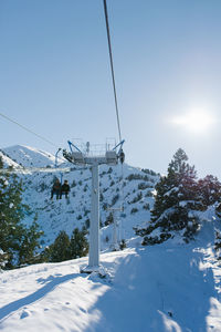 Cable car in beldersay ski resort in winter in uzbekistan