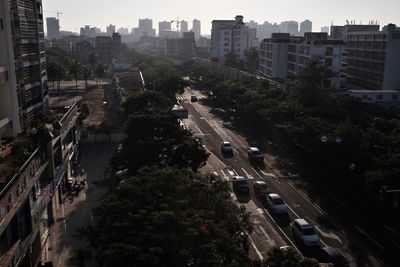 High angle view of city street