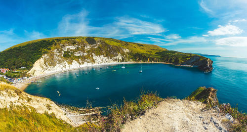 A beautiful view of lulworth cove on the south coast of the uk