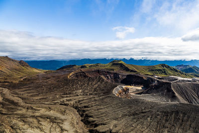 Panoramic view of landscape and mountains against sky