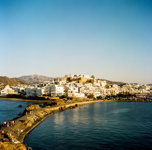 The chora on the island of naxos, greece at sunset