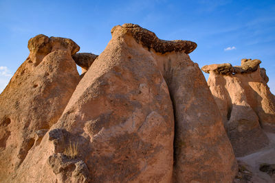 Low angle view of rock formations against sky