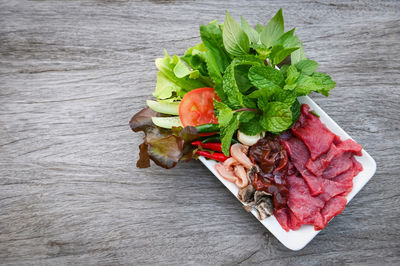 High angle view of food on table