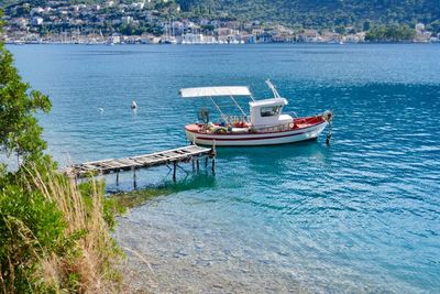 High angle view of sailboat in sea