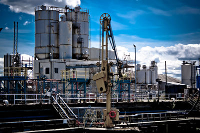 Industry at commercial dock against sky