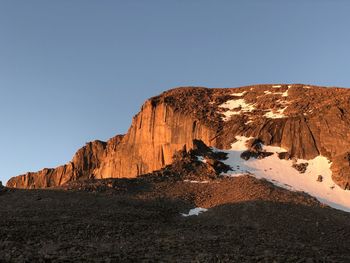 Rock formations on mountain against clear sky