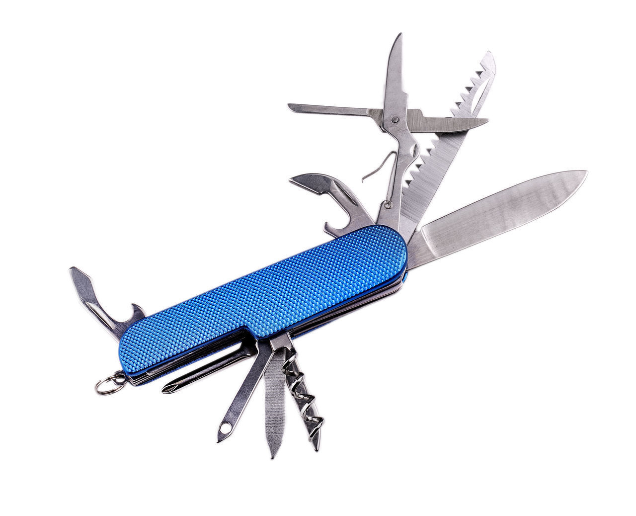 LOW ANGLE VIEW OF AIRPLANE AGAINST BLUE BACKGROUND