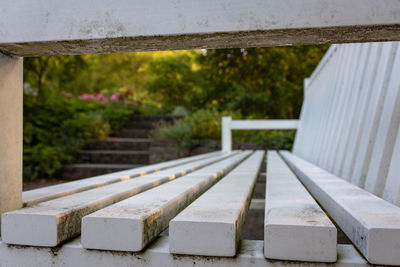 Close-up of railing by bench