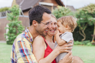 Happy family in yard