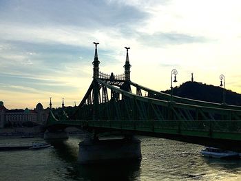 Bridge over river with buildings in background