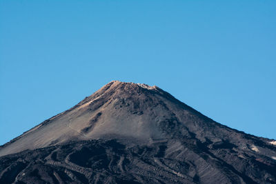 Low angle view of mountain against clear blue sky