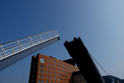 Low angle view of modern building against clear sky